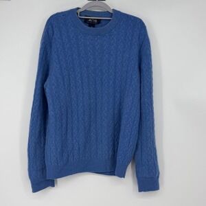Allen Solly Mens 100% Cashmere Blue Cable Knit Crew Neck Sweater Size M